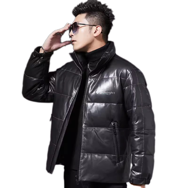 真皮皮衣男立领羽绒服