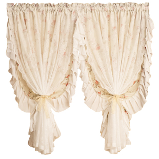 美式小碎花窗帘双层花边布纱一体田园蕾丝奶油风卧室飘窗隔断法式