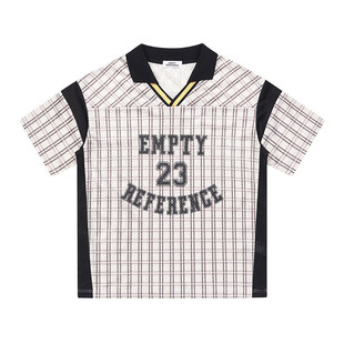 EMPTY REFERENCE拼色格纹数字印花品牌logo套头短袖POLO衫