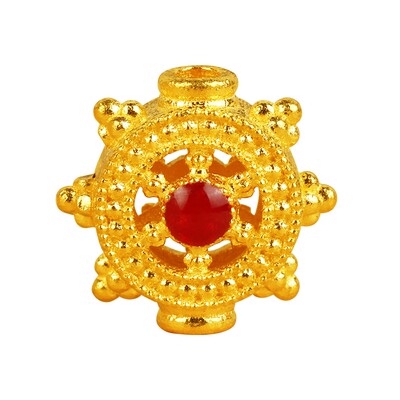 黄金古法烧蓝八宝法轮太阳花船舵背云通孔足金999文玩手串珠男女