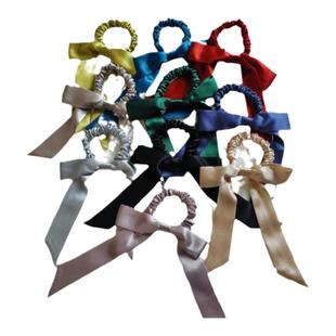 100%真丝桑蚕丝蝴蝶结小肠发圈飘带缎面扎马尾韩版学生可爱头绳