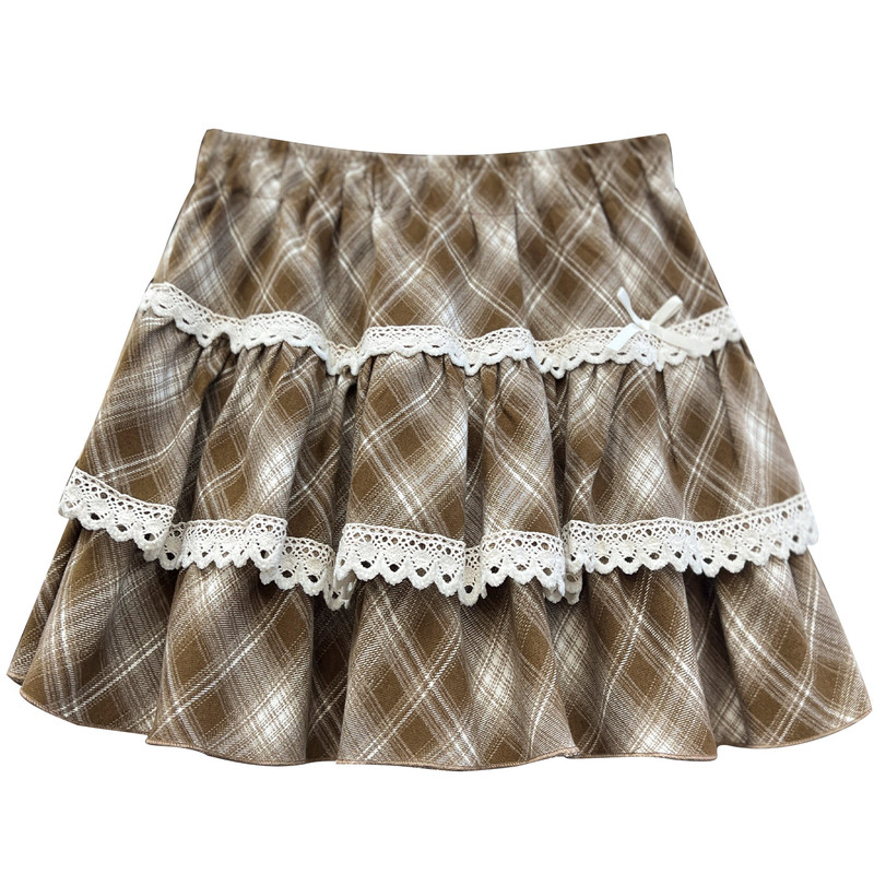 复古格子蛋糕裙短裙半身裙