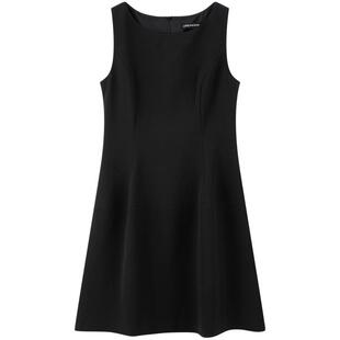 太平鸟小黑裙无袖仿麻连衣裙夏短款伞裙收腰法式醋酸