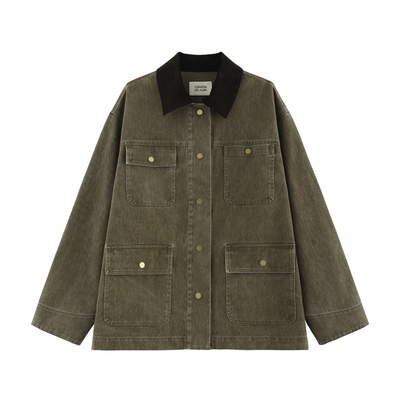 灯芯绒翻领廓形夹克外套