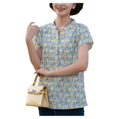富木纯棉短袖衬衫妈妈装