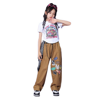 爵士舞女童服装潮流露脐短袖jazz练功服潮牌嘻哈装少儿街舞演出服