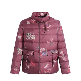 鸭鸭羽绒服女2025年冬季新品小立领印花短款保暖舒适奶奶装外套J