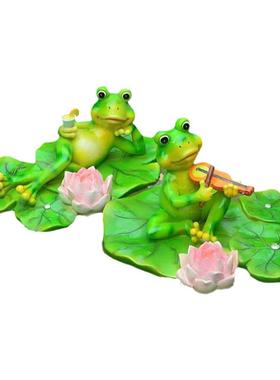 仿真浮水手工树脂工艺品池塘流水创意装饰品可爱荷叶青蛙莲花摆件