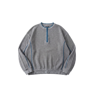 BOHRHOO26SS「天然棉+圆领拉链」明线素色镂空长袖毛织POLO衫男春