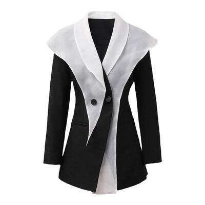 黑白拼接双排扣收腰设计感西装