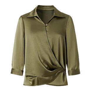 IMM尹默2025年秋三醋酸面料光泽感气质收腰立领衬衫上衣女