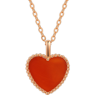 明牌珠宝18K金吊坠 彩金玫瑰金爱心项坠镶红玉髓女友礼物PGB00668