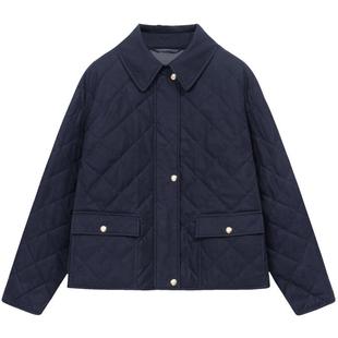 ERDOS 丝棉华达呢猎装夹克棉服女秋简约菱型绗缝短款外套