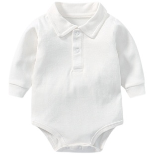 婴儿包屁衣春秋宝宝男纯棉三角哈衣秋装白连体衣服包臀翻领polo衫