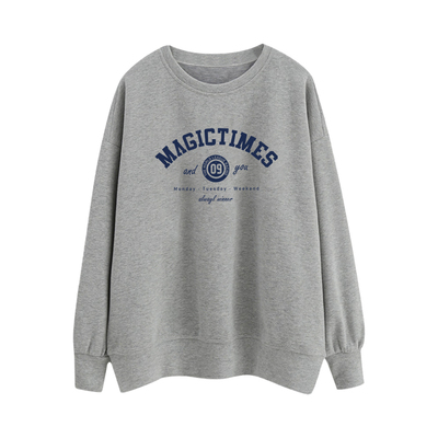 灰色韩版字母高级感圆领卫衣女