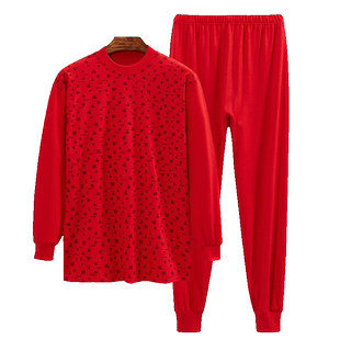 本命年秋衣秋裤女纯棉大红色保暖内衣套装高领中老年人棉毛衫妈妈