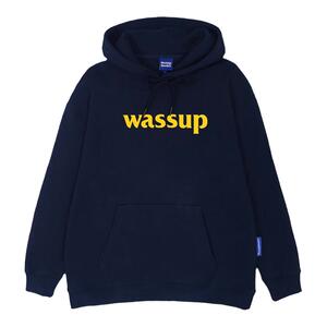 WASSUP国潮牌藏青色字母卫衣男女生重磅连帽衫外套休闲情侣春秋季