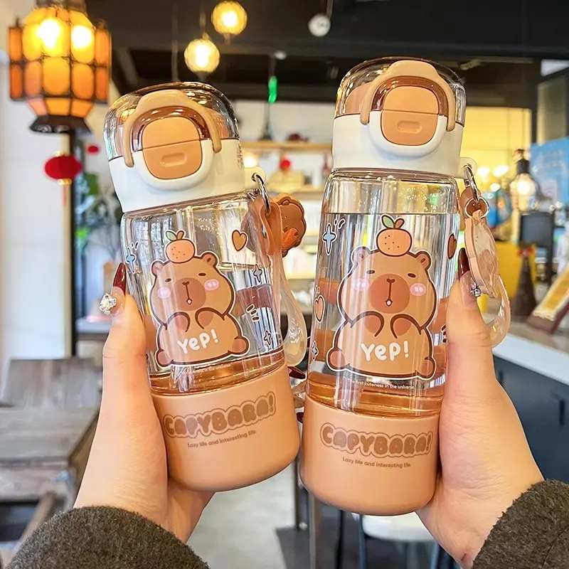 卡皮巴拉儿童水杯夏天可爱女孩吸管杯子新款小学生上学专用双饮杯