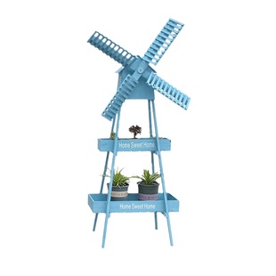 田园创意风车花架阳台实木置物架个性奶茶咖啡店橱窗花店门口装饰