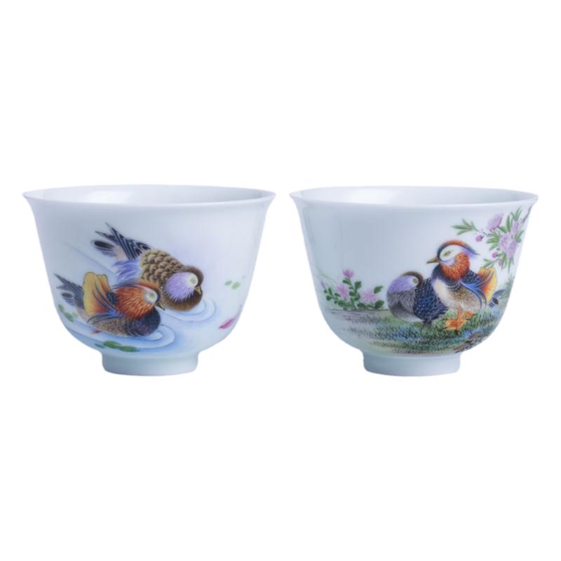 玖廷手绘珐琅彩对杯功夫陶瓷茶具