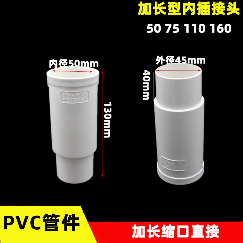 PVC加长缩口直接接头50 75 110 160mm下水管内外插延长管古快接