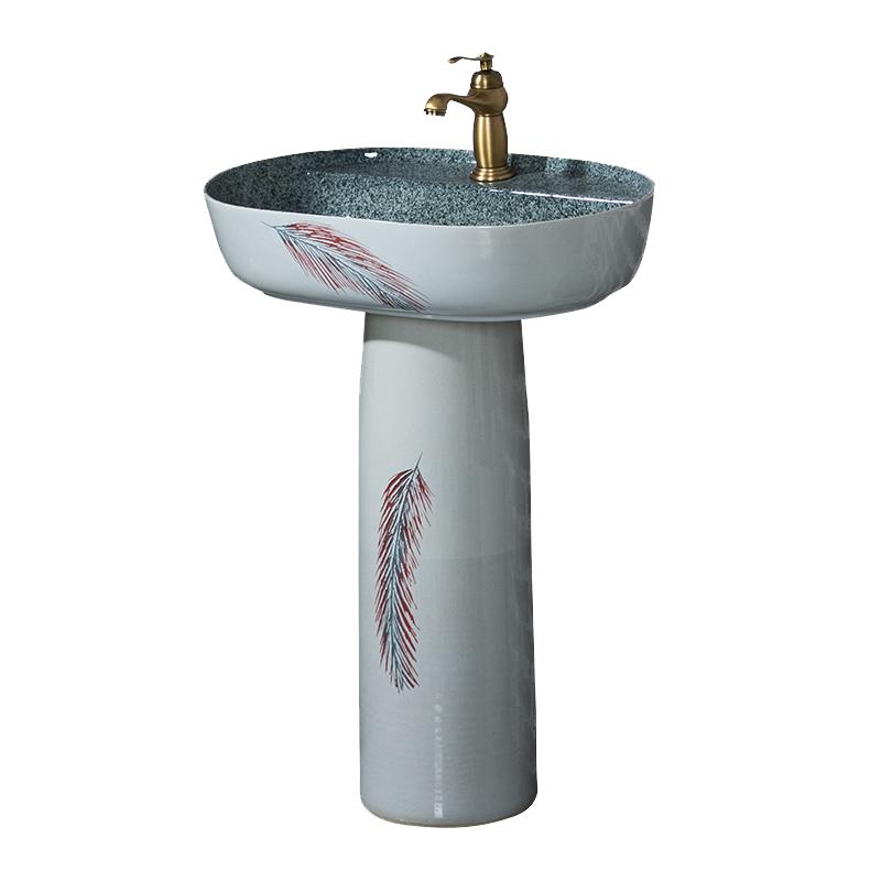 立柱式洗臉盆陶瓷一體盆洗漱臺(tái)落地式洗手盆陽(yáng)臺(tái)庭院戶外立柱盆