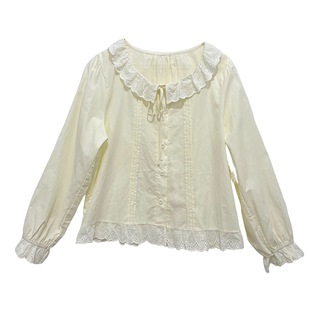 【Dear YN】温柔甜美复古花边领衬衫棉质长袖内搭上衣女春季新款