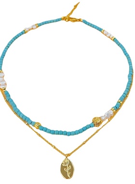 天然绿松石串珠链女士叠戴项链