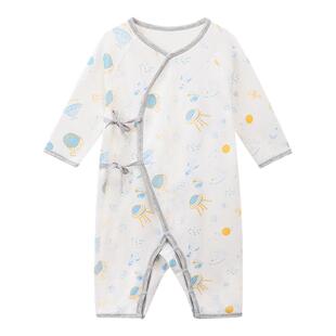 【5A抗菌】丽婴房新款新生儿连体衣纯棉宝宝爬服婴儿衣服长袖系带