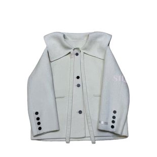 法式极简风海军领双面羊毛大衣女短款单排扣减龄秋冬新款毛呢外套