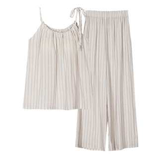 猫人棉麻睡衣女带胸垫夏季条纹吊带2026超火外穿高级感棉绸家居服