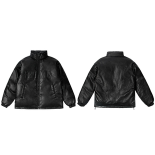 VLONE FRIENDS大V Logo立体压印韩系宽松立领鹅绒皮羽绒服情侣款