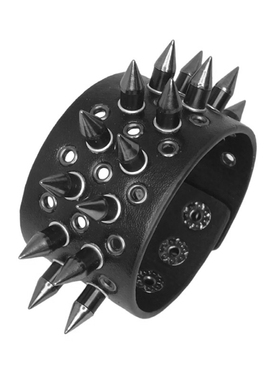 枪黑霸气圆锥尖刺铆钉孔眼皮手链