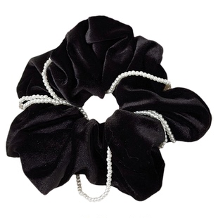 复古气质红色丝绒珍珠大肠发圈女绑头发绳秋冬高级感气质头绳2025