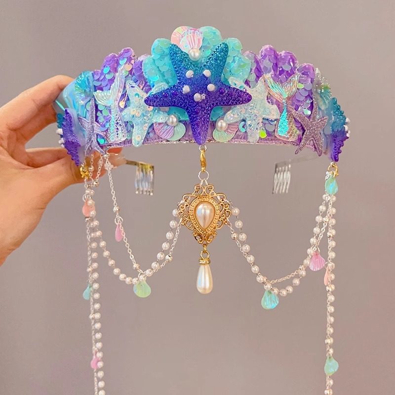 女童人鱼公主皇冠发箍儿童表演装扮头饰小女孩发饰额头链舞蹈发饰