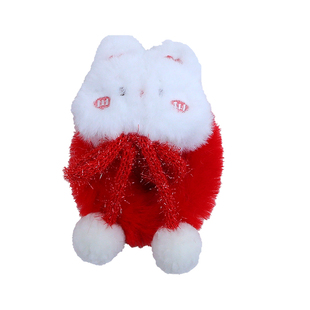 新年可爱兔子红色毛绒发圈氛围感双丸子头蝴蝶结发绳发饰过年头绳