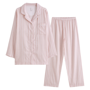 春秋女条纹梭织家居服套装