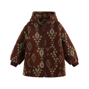 砚台家童装男童复古红色毛呢外套2025冬季新款儿童连帽加厚上衣潮