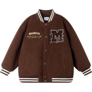 【棒球俱乐部】创意贴布绣美式毛呢棒球服美拉德绗棉夹克外套男童