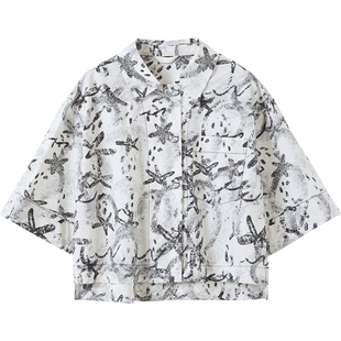 播商场同款宽松印花短袖衬衫女秋新品短款花式衬衣BDS3CD4677