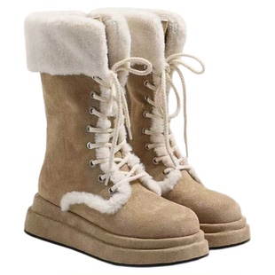 厚底雪地靴女款2026新款冬季加绒加厚保暖毛毛棉鞋百搭外穿中筒靴
