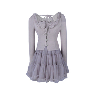 迟伞伞 26/ss 少女漫游指南 芋泥紫假两件上衣雾紫蓬蓬纱裙套装春