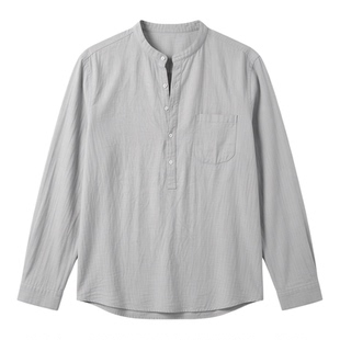 Long sleeved V-neck beach linen shirt男士长袖V领沙滩亚麻衬衫