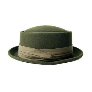 秋冬羊毛呢军绿爵士帽男女平顶宽沿直边英伦复古礼帽帽子显脸小
