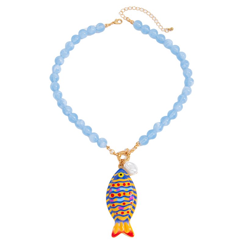 欧美风树脂仿珍珠鱼形吊坠锁骨链