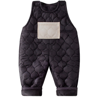 婴幼儿冬季背带裤加厚加绒男宝裤子夹棉黑色女宝棉裤高腰护肚冬装