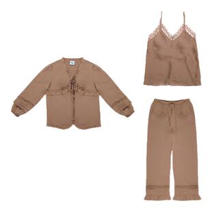 NoButtons新款春夏女睡衣三件套高级感法式仙女风丝料系带家居服