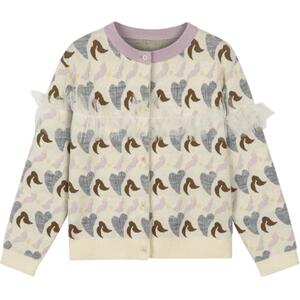 甜美网纱珙桐提花|woobaby女童针织开衫24秋冬女孩棉羊毛外套毛衣