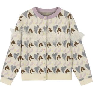 甜美网纱珙桐提花|woobaby女童针织开衫24秋冬女孩棉羊毛外套毛衣