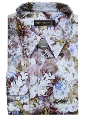【26春新品】轻奢油画感棉麻混纺印花衬衫男士长袖花衬衫男26春夏
